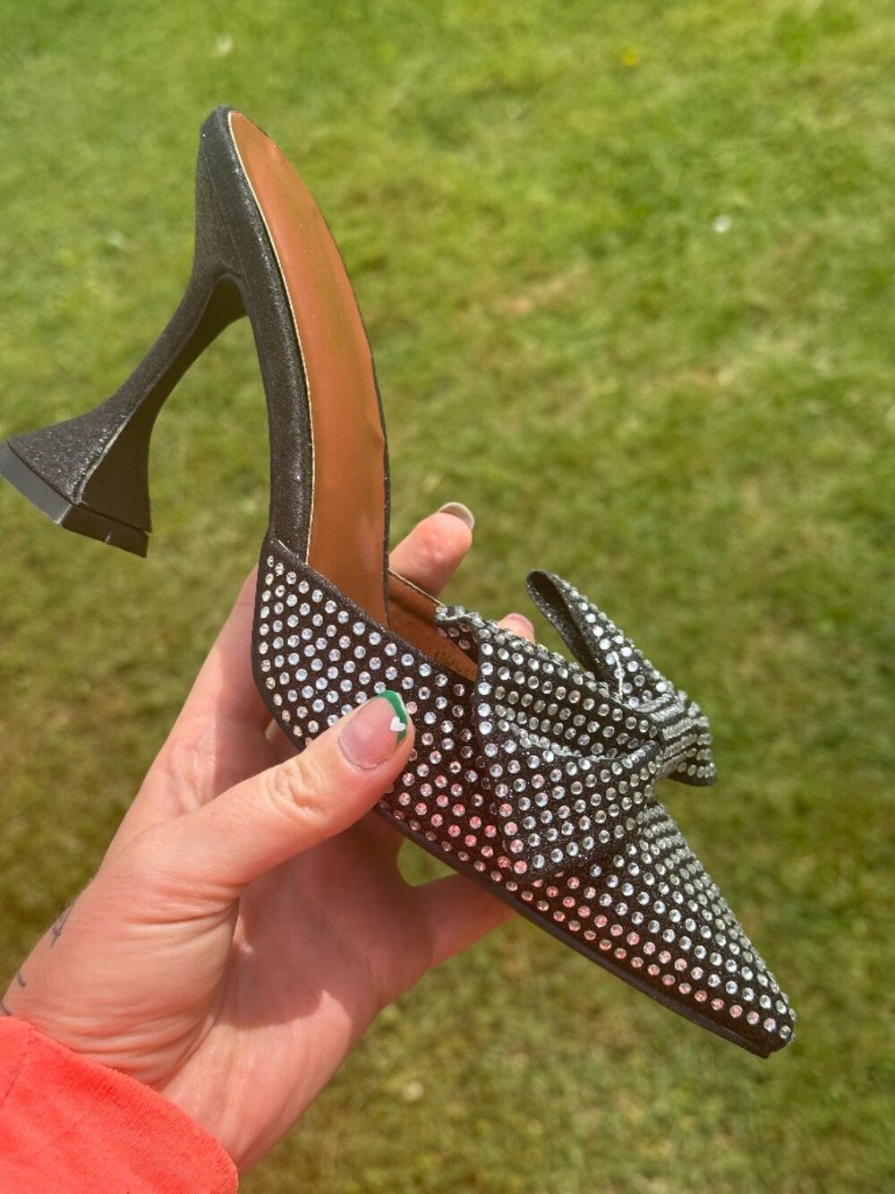 Rhinestone glitter Bow Mule Heels Coquette Glam Y2K Party Princess Size 8.5 3432